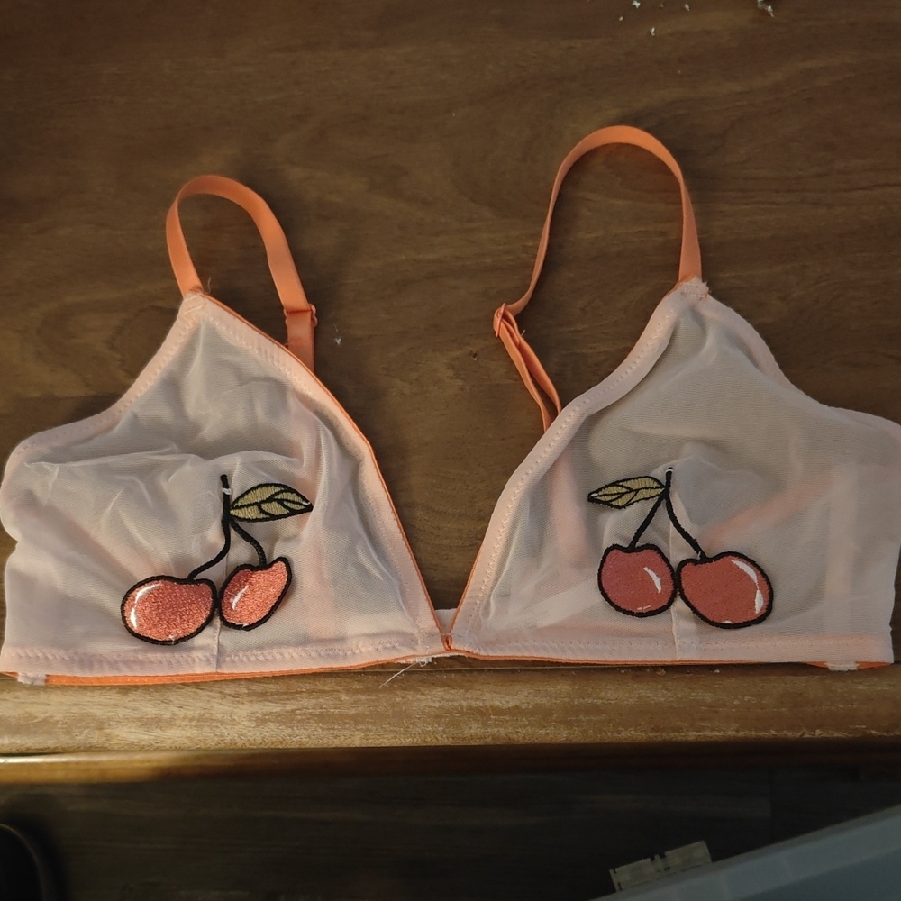 M Wish and Whim Cherry Embroidered Sheer Bralette